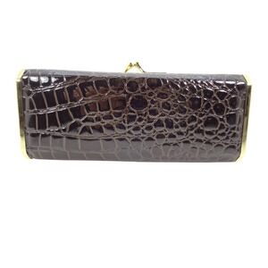 Sasha Black Faux Croc Patent Box Clutch Gold Chain Evening Bag Handbag